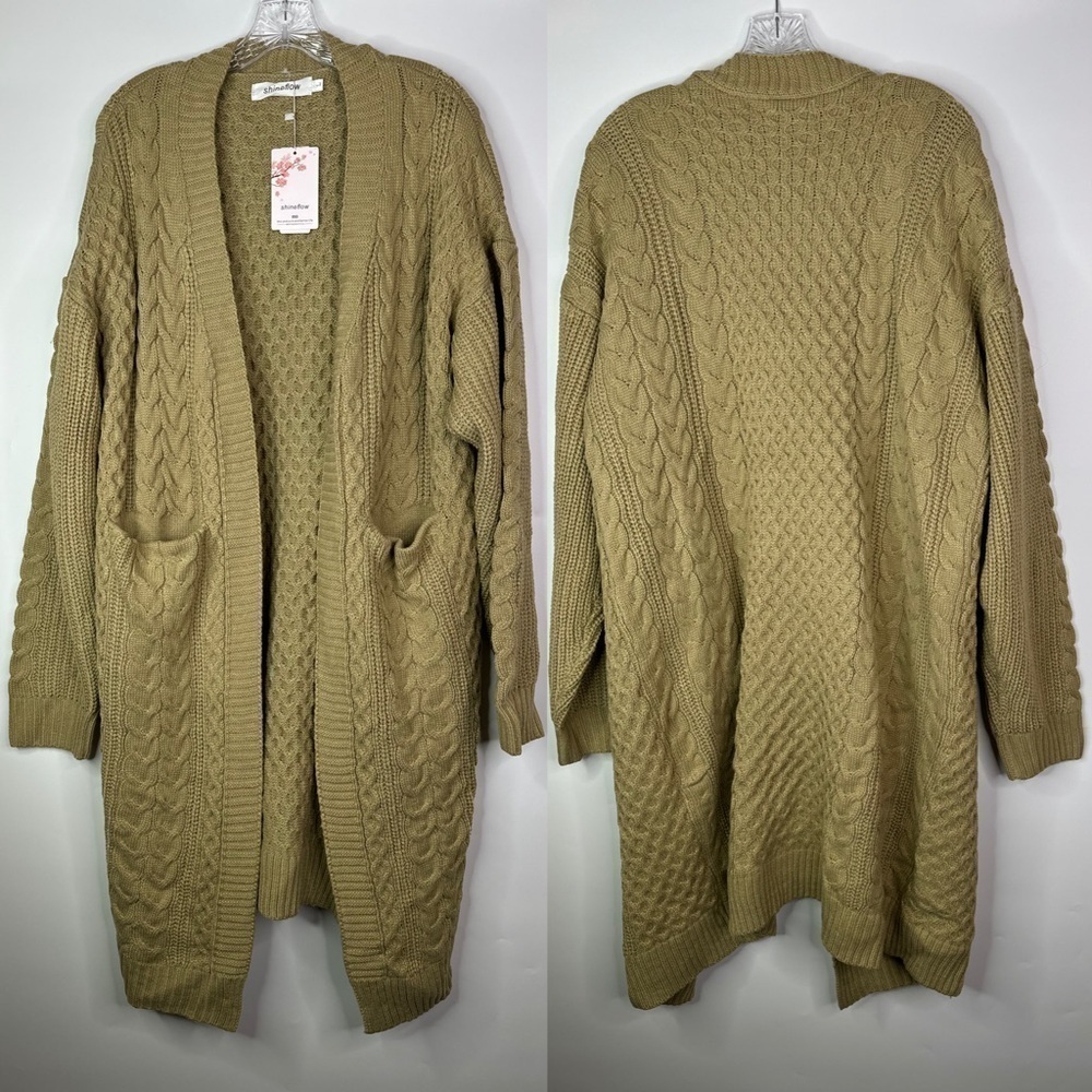 Shineflow Brown Long Duster Cardigan Sweater Size Large NWT
